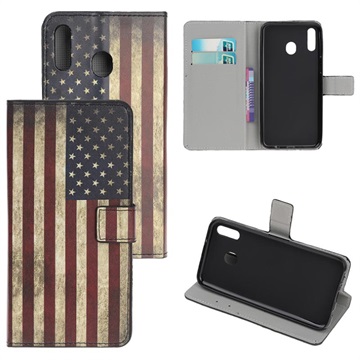 Etui z portfelem z serii Style do telefonu Samsung Galaxy A20e - Flaga USA Vintage