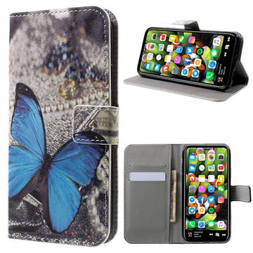 Etui z Portfelem z Serii Style do iPhone X / iPhone XS - Niebieski Motyl