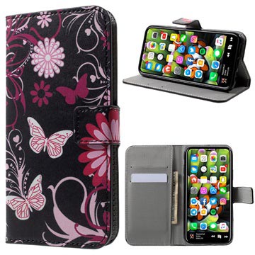 Etui z Portfelem z Serii Style do iPhone X / iPhone XS - Motyle / Kwiaty