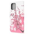 iPhone 13 Mini Pokrowiec-Portfel Style Series - Różowe Kwiaty