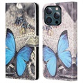 iPhone 13 Pro Max Pokrowiec-Portfel Style Series - Niebieski Motyl