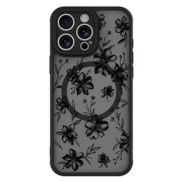 iPhone 15 Pro Max Stylowe magnetyczne etui ochronne - Atramentowe kwiaty