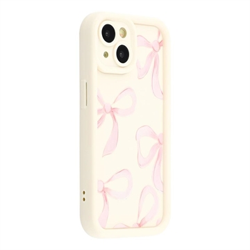 Stylowe, wstrząsoodporne etui TPU iPhone 13 z podniesionymi krawędziami - biały / duża kokarda