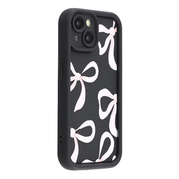 Stylowe, wstrząsoodporne etui TPU iPhone 15 z podniesionymi krawędziami - czarny / duża kokarda