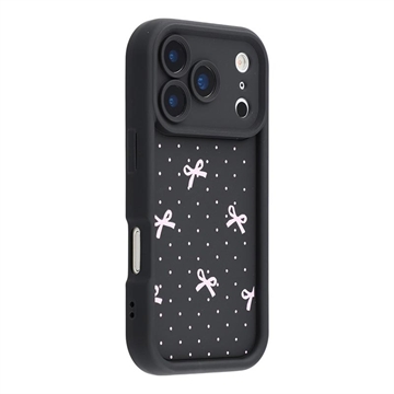 Stylowe, wstrząsoodporne etui TPU iPhone 17 Pro z podniesionymi krawędziami - czarne / kokarda w kropki