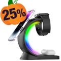 T17 3-w-1 RGB Light Magnetyczna ładowarka bezprzewodowa do iPhone'a z serii 12/13/14/15/16 Stojak do szybkiego ładowania kompatybilny z MagSafe - czarny