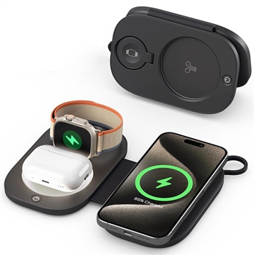 Składana podróżna ładowarka bezprzewodowa T5 3 w 1 15W - czarna