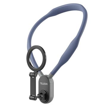 TELESIN MNM-001 Do iPhone 12 / 13 / 14 / 15 Silikonowy uchwyt na szyję Magnetyczny uchwyt na szyję Selfie Stick - Niebieski