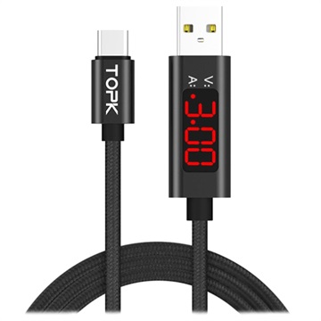 TOPK AC27 Kabel USB-C Danych & Ładowania z Wyświetlaczem LCD - 1m - Czarny