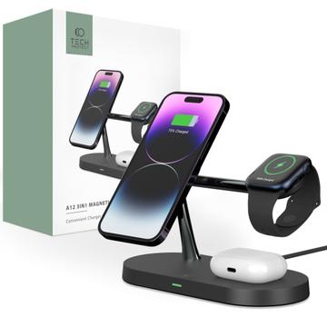 Tech-Protect A12 3-w-1 MagSafe Wireless Charger 15W z wbudowaną lampką LED - Czerń