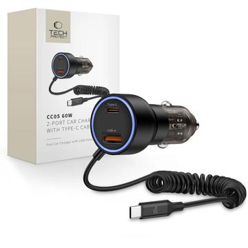 Ładowarka samochodowa Tech-Protect CC05 60W z kablem USB-C - czarna