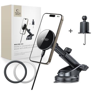 Tech-Protect MM15W-V10 MagSafe Dashboard & Air Vent Car Holder / Ładowarka bezprzewodowa - 15W - Czarny