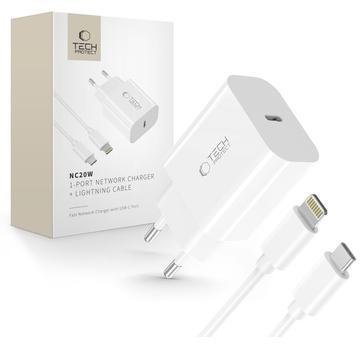 Ładowarka ścienna Tech-Protect NC20W z kablem Lightning - biała