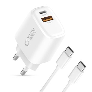 Tech-Protect NCA20 Dwuportowa ładowarka PD 20W/QC3.0 z kablem USB-C - biała