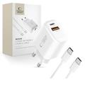 Tech-Protect NCA30 Dwuportowa ładowarka PD 30W/QC3.0 z kablem USB-C - biała