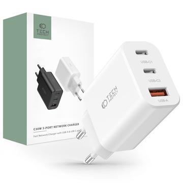 Ładowarka sieciowa Tech-Protect Network 30W z 2x USB-C i 1x USB-A - biała