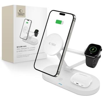 Tech-Protect QI15W-A41 Bezprzewodowa ładowarka MagSafe 3 w 1 - 15W/3W/2.5W - biała