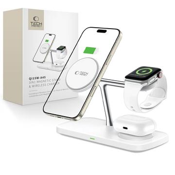 Magnetyczna ładowarka bezprzewodowa Tech-Protect QI15W-A45 3-w-1 - kompatybilna z Magsafe - biała