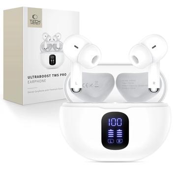Bezprzewodowe słuchawki douszne Tech-Protect UltraBoost TWS Pro G2 z wyświetlaczem LED - białe