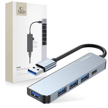 Tech-Protect V0 5-in-1 USB-A Hub - 3xUSB 2.0, USB 3.0, USB-C PD - Szary