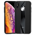iPhone XS Max Fakturowane, Powlekane Skórą Etui z TPU - Czarne
