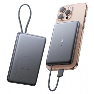 Torras Mini Slim PD Power Bank z wbudowanym kablem USB-C - 10000mAh - Szary