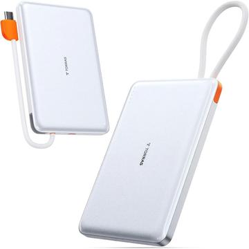 Torras Mini Slim PD Power Bank z wbudowanym kablem USB-C - 10000mAh - Biały