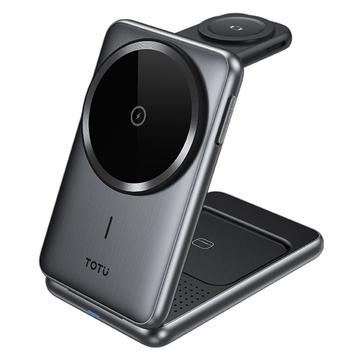 Magnetyczna bezprzewodowa stacja ładująca Totu CW-4-W 3 w 1 - 15W - szara