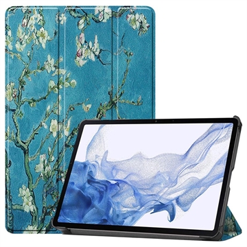 Samsung Galaxy Tab S9 Inteligentne Etui Folio z Serii Tri-Fold - Białe Kwiaty