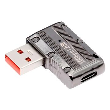 UC-029-TC002 Adapter zasilania USB 3.1 typu C żeński na USB 3.0 typu A męski 90 stopni, kątowy w lewo, płaski, 10 Gb/s, dane 120 W