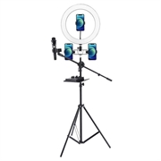 UN-700 10'' lampa pierścieniowa LED ze statywem, tacą na kartę dźwiękową i 3 uchwytami na telefon do selfie, fotografii wideo i makijażu