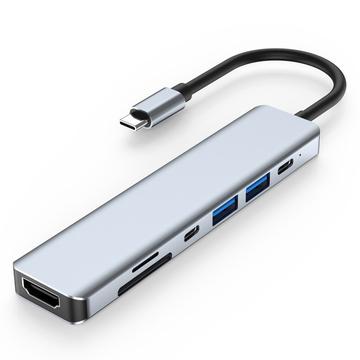 Hub USB-C 7 w 1 - HDMI/USB-A/USB-C PD/SD/Micro SD - Szary