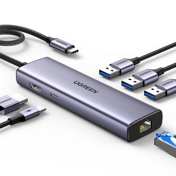 Ugreen CM512 Hub USB-C 7 w 1 - 3x USB-A, 1x USB-C, 1x HDMI, 1x RJ45 - Szary