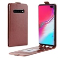 Samsung Galaxy S10 5G Pionowo Zamykane Etui z Kieszenią Na Kartę - Brąz