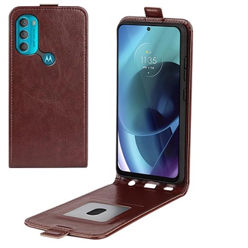 Motorola Moto G71 5G Pionowo Zamykane Etui z Kieszenią Na Kartę - Brąz