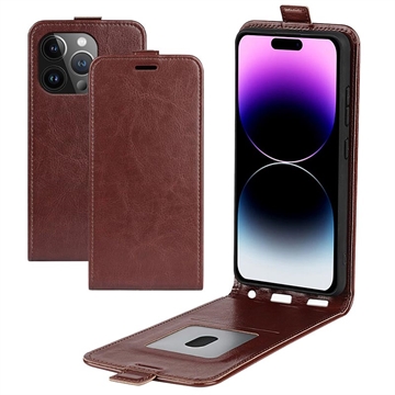 Pionowe Etui z Kieszenią na Kartę do iPhone 15 Pro - Brąz