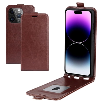 iPhone 15 Pro Max Pionowe Etui z Kieszenią na Kartę - Brąz