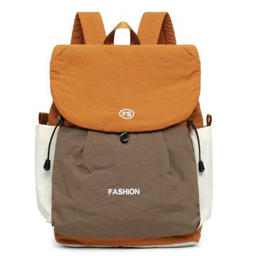 Plecak płócienny Vintage Color Block o dużej pojemności - pomarańczowy / khaki