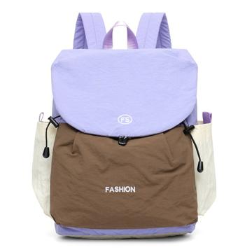 Plecak płócienny Vintage Color Block o dużej pojemności - fioletowy / khaki