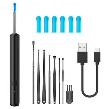 Wizualny endoskop do czyszczenia uszu ze światłem LED - czarny