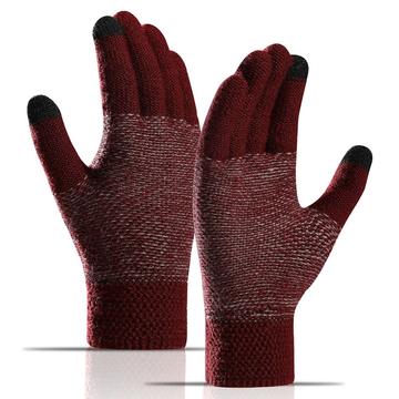 WM 1 Para Unisex Ciepłe rękawiczki z dzianiny z ekranem dotykowym Rozciągliwe rękawiczki z dzianinową podszewką - czerwone wino