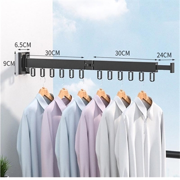 Naścienny aluminiowy wieszak na ubrania / suszarkę - składany, 2 przeguby - czarny