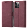 Etui z Portfelem z Funkcją Podpórki do iPhone 13 Pro Max - Czerwone Wino