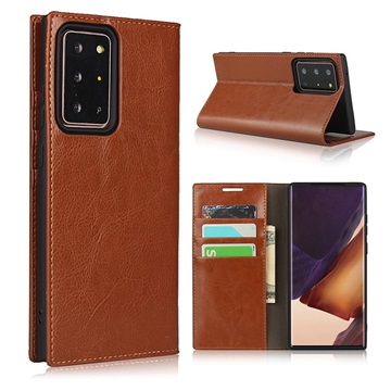 Skórzane Etui-portfel z Podpórką do Samsung Galaxy Note20 Ultra - Brąz