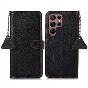 Samsung Galaxy S25 Ultra Skórzane Etui z Portfelem z RFID - Czarne