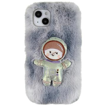 iPhone 14 Plus Etui z TPU 3D Plush Puszysta Zima - Szary Spaceman