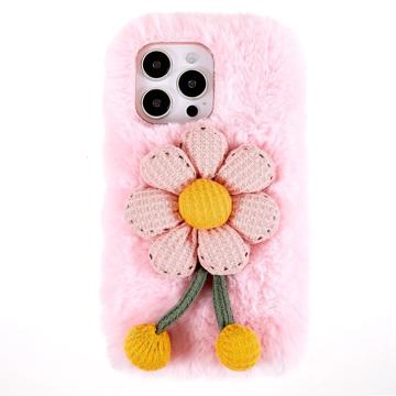 iPhone 14 Pro Max Etui z TPU 3D Plush Puszysta Zima - Różowy Kwiat