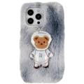 iPhone 14 Pro Max Etui z TPU 3D Plush Puszysta Zima - Szary Niedźwiedź
