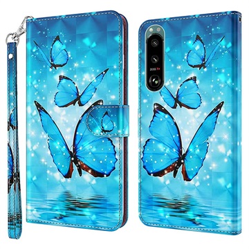 Sony Xperia 5 III Etui-Portfel Wonder Seria - Niebieski Motyl