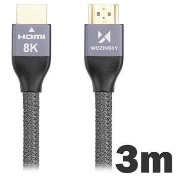 Kabel HDMI 2.1 8K 60Hz / 4K 120Hz / 2K 144Hz Wozinsky - 3m - Szary